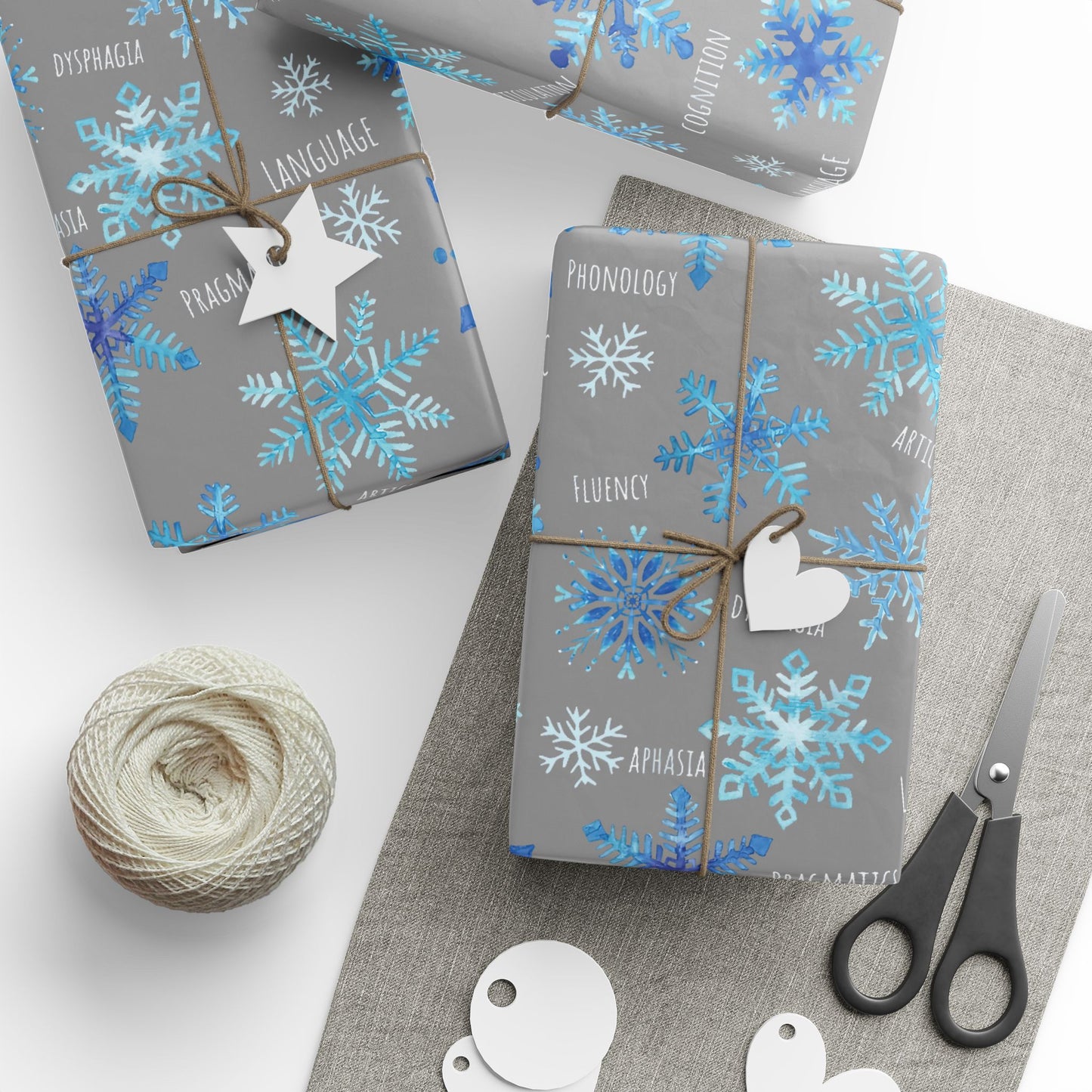 Speech Therapy Snowflake Wrapping Paper - Snowflake Pattern with Speech Therapy Communication Disorders Words