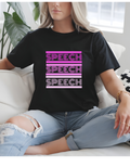 Speech Speech Speech T-Shirt — Retro Pink Gradient Typography Tee for Speech Therapists & Educators