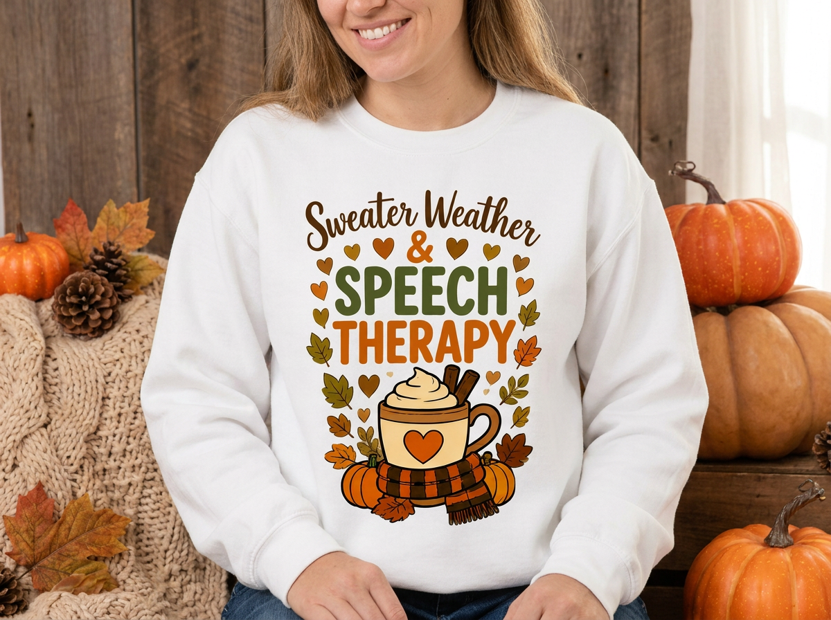SLP "Sweater Weather & Speech Therapy" Cozy Fall Crewneck for SLPs