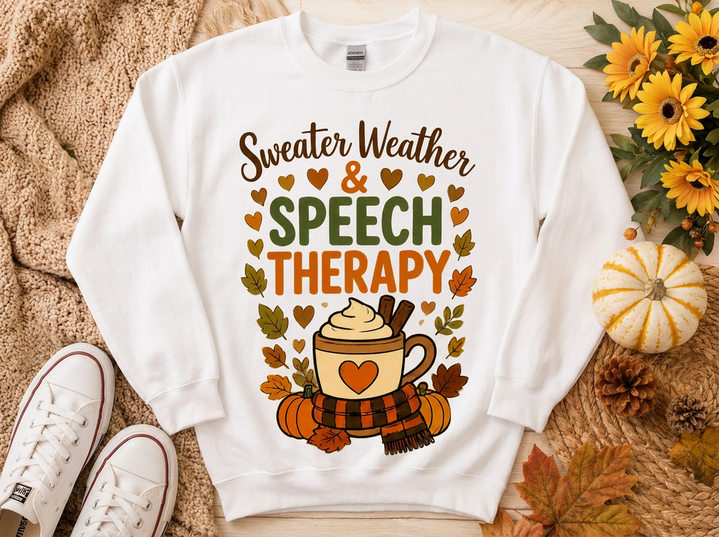 SLP "Sweater Weather & Speech Therapy" Cozy Fall Crewneck for SLPs