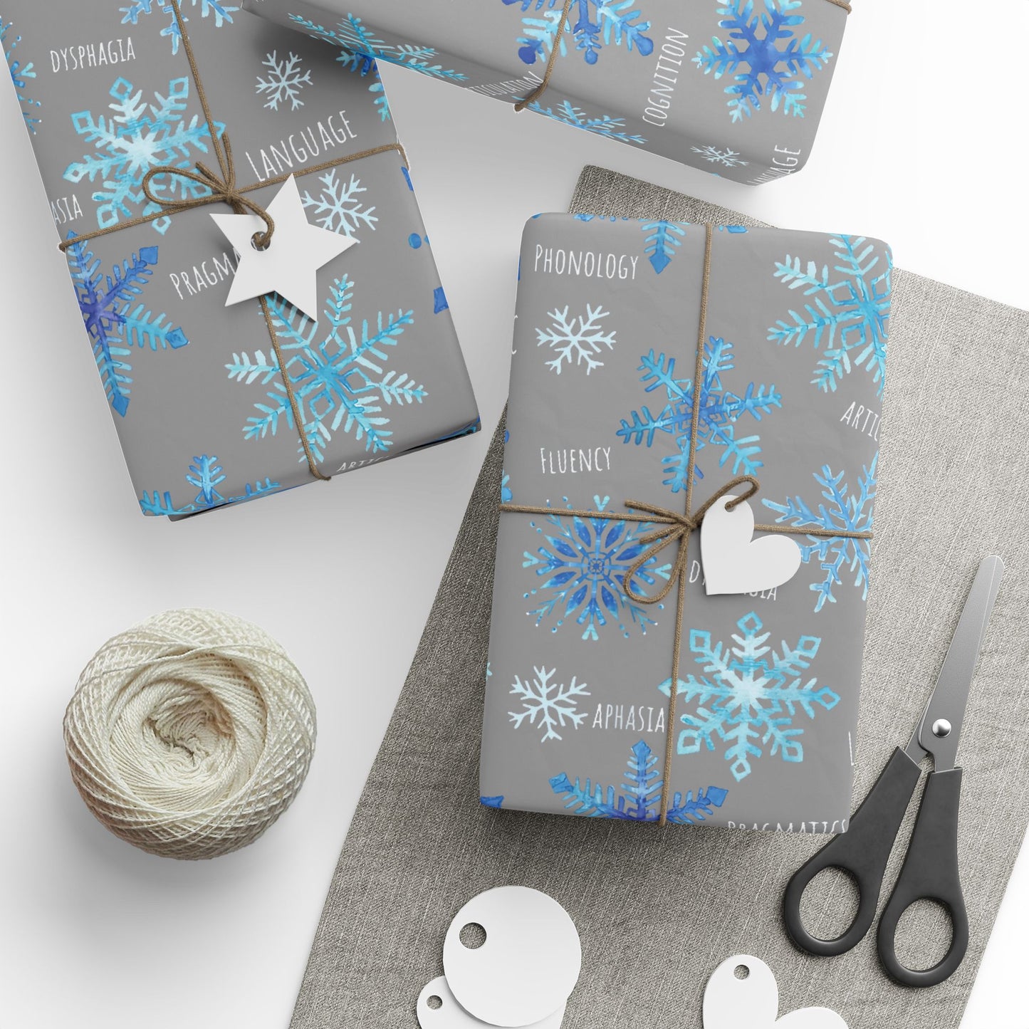 Speech Therapy Snowflake Wrapping Paper - Snowflake Pattern with Speech Therapy Communication Disorders Words